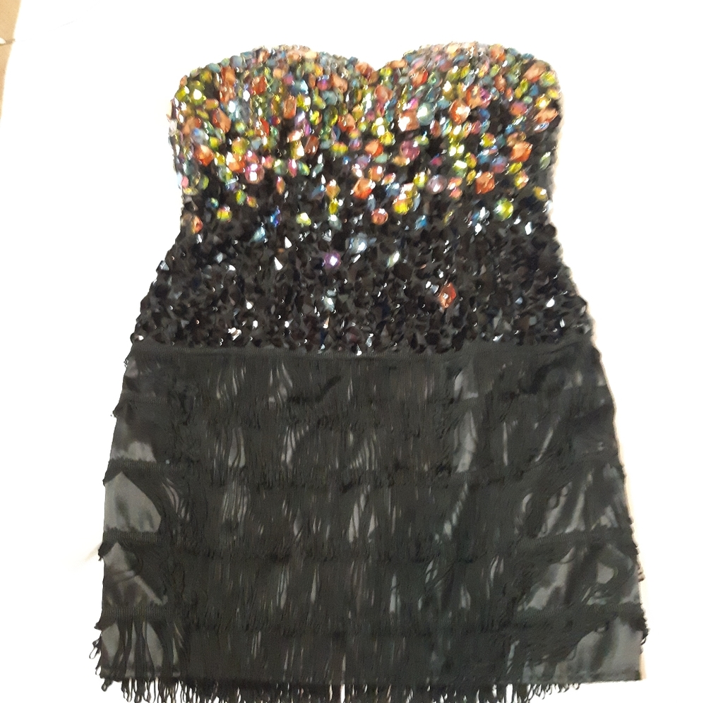 Claudine black fringe mini dress